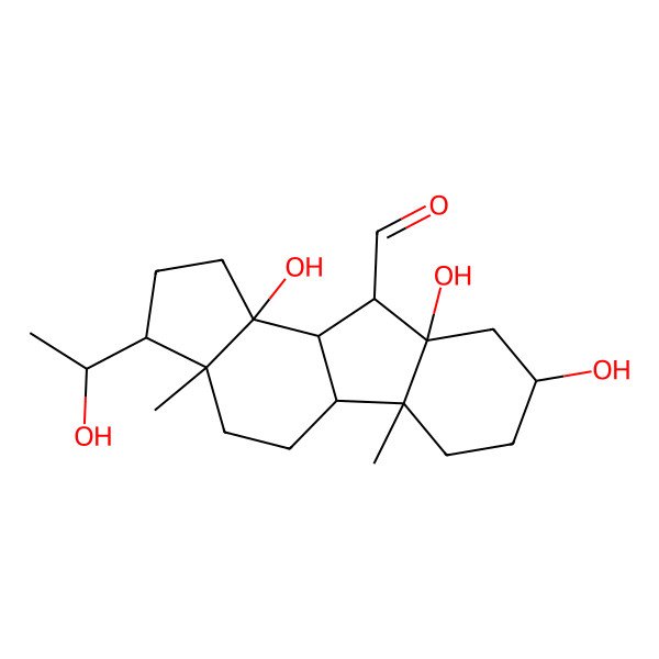 2D Structure of 8,9a,10b-Trihydroxy-3-(1-hydroxyethyl)-3a,5b-dimethyl-1,2,3,4,5,5a,6,7,8,9,10,10a-dodecahydrocyclopenta[a]fluorene-10-carbaldehyde