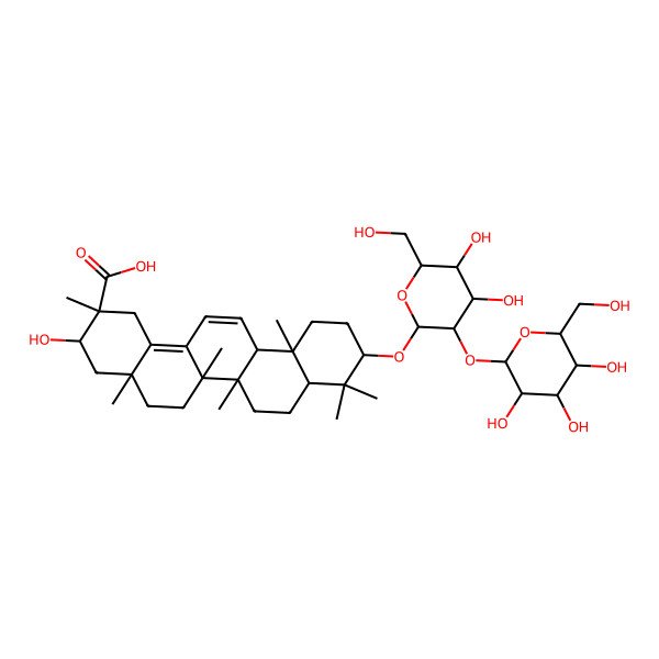 2D Structure of (2S,3R,4aS,6aR,6aS,6bR,8aR,10S,12aS)-10-[(2R,3R,4S,5S,6R)-4,5-dihydroxy-6-(hydroxymethyl)-3-[(2S,3R,4S,5S,6R)-3,4,5-trihydroxy-6-(hydroxymethyl)oxan-2-yl]oxyoxan-2-yl]oxy-3-hydroxy-2,4a,6a,6b,9,9,12a-heptamethyl-1,3,4,5,6,6a,7,8,8a,10,11,12-dodecahydropicene-2-carboxylic acid