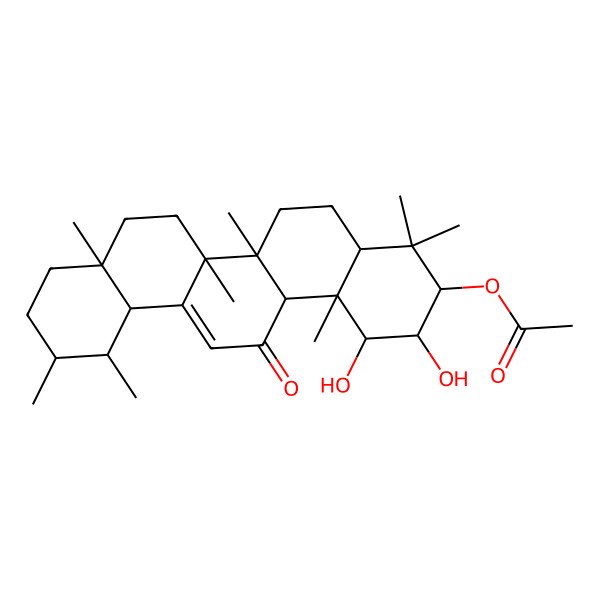 2D Structure of (1,2-Dihydroxy-4,4,6a,6b,8a,11,12,14b-octamethyl-14-oxo-1,2,3,4a,5,6,7,8,9,10,11,12,12a,14a-tetradecahydropicen-3-yl) acetate 2D Structure of (1,2-Dihydroxy-4,4,6a,6b,8a,11,12,14b-octamethyl-14-oxo-1,2,3,4a,5,6,7,8,9,10,11,12,12a,14a-tetradecahydropicen-3-yl) acetate