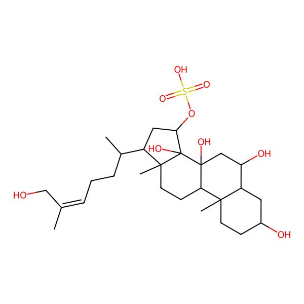 2D Structure of [(3S,5S,6S,8S,9R,10S,13R,14R,15S,17R)-3,6,8,14-tetrahydroxy-17-[(E,2R)-7-hydroxy-6-methylhept-5-en-2-yl]-10,13-dimethyl-2,3,4,5,6,7,9,11,12,15,16,17-dodecahydro-1H-cyclopenta[a]phenanthren-15-yl] hydrogen sulfate
