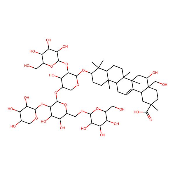 2D Structure of 10-[5-[4,5-Dihydroxy-6-[[3,4,5-trihydroxy-6-(hydroxymethyl)oxan-2-yl]oxymethyl]-3-(3,4,5-trihydroxyoxan-2-yl)oxyoxan-2-yl]oxy-4-hydroxy-3-[3,4,5-trihydroxy-6-(hydroxymethyl)oxan-2-yl]oxyoxan-2-yl]oxy-5-hydroxy-4a-(hydroxymethyl)-2,6a,6b,9,9,12a-hexamethyl-1,3,4,5,6,6a,7,8,8a,10,11,12,13,14b-tetradecahydropicene-2-carboxylic acid