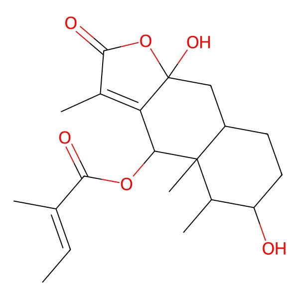 2D Structure of [(4R,4aS,5R,6S,8aR,9aR)-6,9a-dihydroxy-3,4a,5-trimethyl-2-oxo-5,6,7,8,8a,9-hexahydro-4H-benzo[f][1]benzofuran-4-yl] (E)-2-methylbut-2-enoate