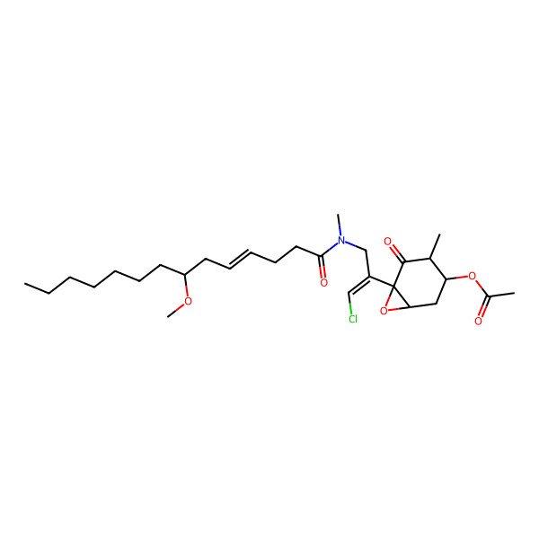 2D Structure of [6-[1-Chloro-3-[7-methoxytetradec-4-enoyl(methyl)amino]prop-1-en-2-yl]-4-methyl-5-oxo-7-oxabicyclo[4.1.0]heptan-3-yl] acetate