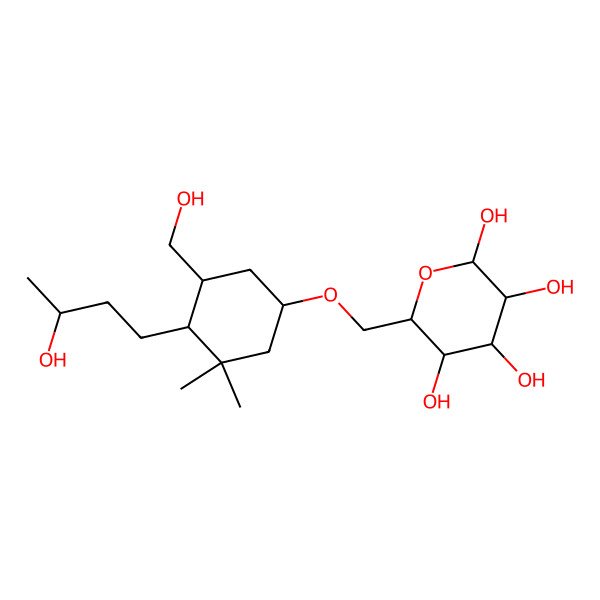 2D Structure of (2R,3R,4S,5S,6R)-6-[[(1S,4R,5S)-4-[(3R)-3-hydroxybutyl]-5-(hydroxymethyl)-3,3-dimethylcyclohexyl]oxymethyl]oxane-2,3,4,5-tetrol