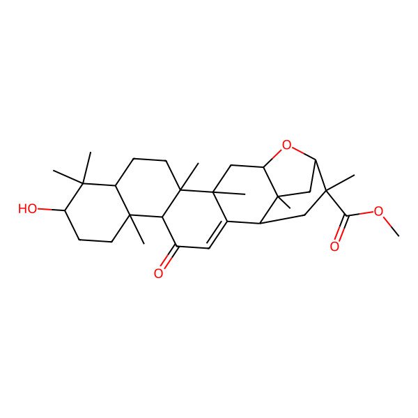 2D Structure of Methyl 9-hydroxy-3,4,8,8,12,19,22-heptamethyl-14-oxo-23-oxahexacyclo[18.2.1.03,16.04,13.07,12.017,22]tricos-15-ene-19-carboxylate
