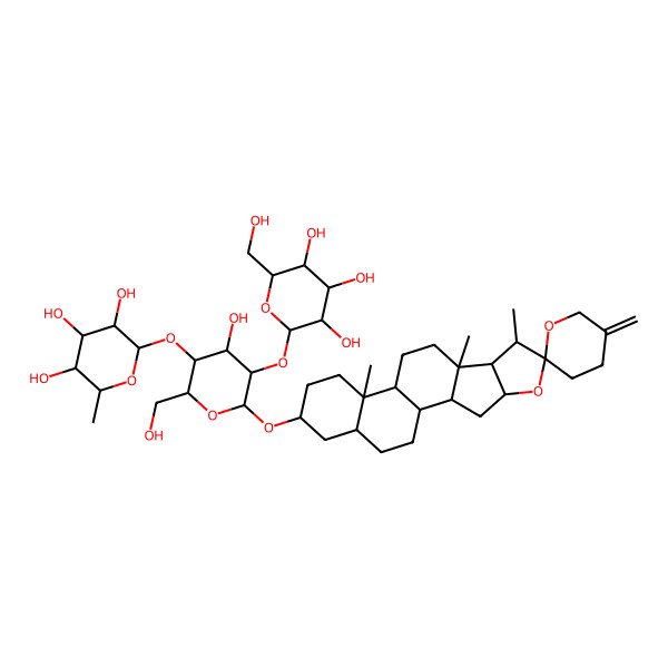 2D Structure of 2-[4-Hydroxy-2-(hydroxymethyl)-5-[3,4,5-trihydroxy-6-(hydroxymethyl)oxan-2-yl]oxy-6-(7,9,13-trimethyl-5'-methylidenespiro[5-oxapentacyclo[10.8.0.02,9.04,8.013,18]icosane-6,2'-oxane]-16-yl)oxyoxan-3-yl]oxy-6-methyloxane-3,4,5-triol