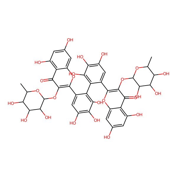 2D Structure of 2-[2-[6-[5,7-Dihydroxy-4-oxo-3-(3,4,5-trihydroxy-6-methyloxan-2-yl)oxychromen-2-yl]-2,3,4-trihydroxyphenyl]-3,4,5-trihydroxyphenyl]-5,7-dihydroxy-3-(3,4,5-trihydroxy-6-methyloxan-2-yl)oxychromen-4-one