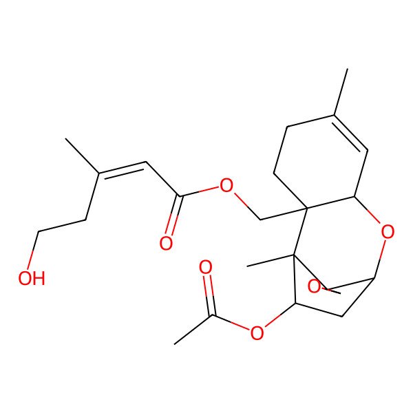 2D Structure of [(1S,2R,7R,9R,11R,12S)-11-acetyloxy-1,5-dimethylspiro[8-oxatricyclo[7.2.1.02,7]dodec-5-ene-12,2'-oxirane]-2-yl]methyl (E)-5-hydroxy-3-methylpent-2-enoate