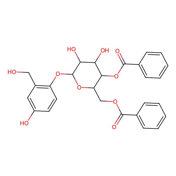 2D Structure of [(2S,3R,4S,5S,6R)-3-benzoyloxy-4,5-dihydroxy-6-[4-hydroxy-2-(hydroxymethyl)phenoxy]oxan-2-yl]methyl benzoate