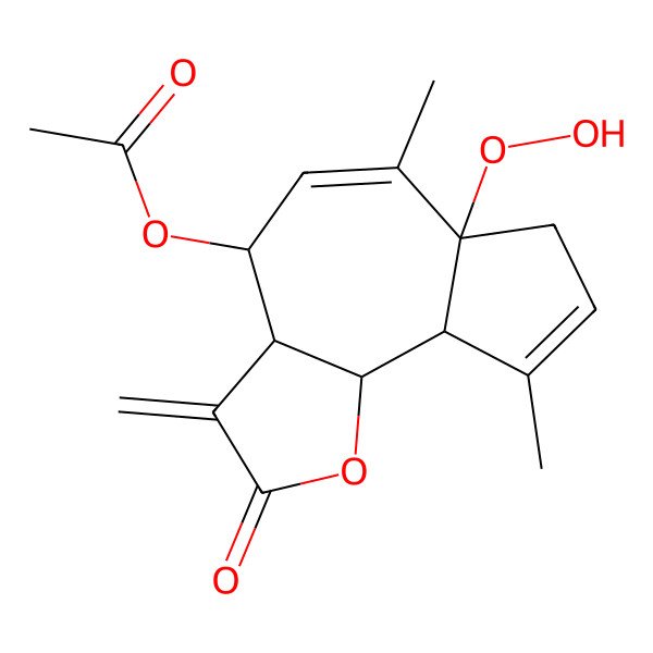 2D Structure of [(3aR,4S,6aS,9aR,9bS)-6a-hydroperoxy-6,9-dimethyl-3-methylidene-2-oxo-4,7,9a,9b-tetrahydro-3aH-azuleno[4,5-b]furan-4-yl] acetate