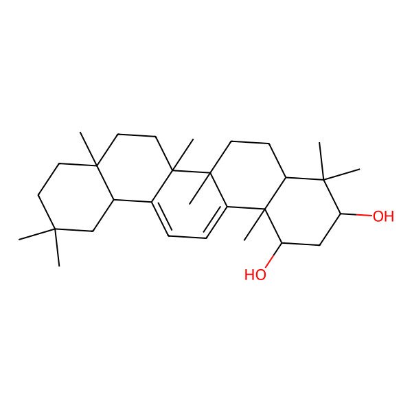 2D Structure of (1S,3S,4aS,6aS,6bR,8aR,12aR,14bS)-4,4,6a,6b,8a,11,11,14b-octamethyl-1,2,3,4a,5,6,7,8,9,10,12,12a-dodecahydropicene-1,3-diol