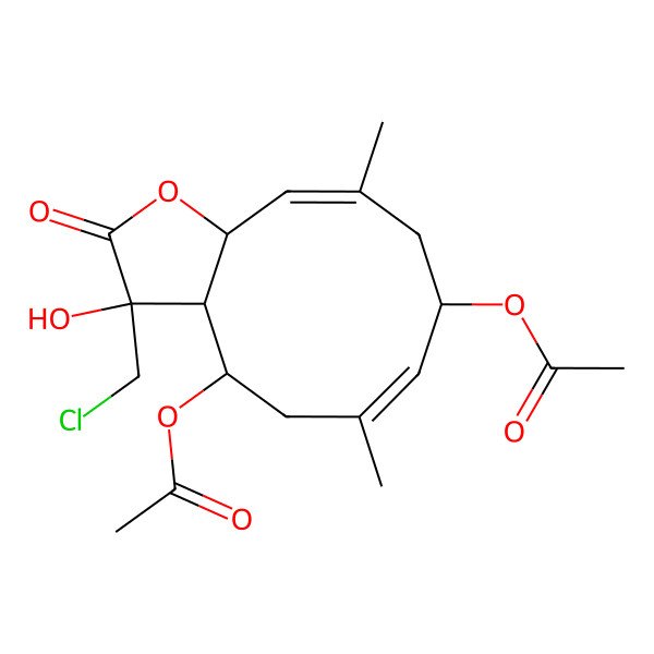 2D Structure of [(3S,3aR,4R,6Z,8S,10E,11aR)-4-acetyloxy-3-(chloromethyl)-3-hydroxy-6,10-dimethyl-2-oxo-3a,4,5,8,9,11a-hexahydrocyclodeca[b]furan-8-yl] acetate