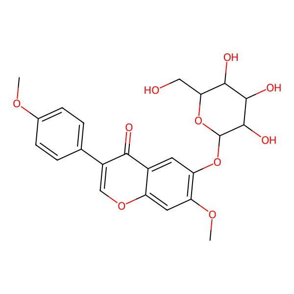 2D Structure of 7-methoxy-3-(4-methoxyphenyl)-6-[(2S,3R,4S,5S,6R)-3,4,5-trihydroxy-6-(hydroxymethyl)oxan-2-yl]oxychromen-4-one