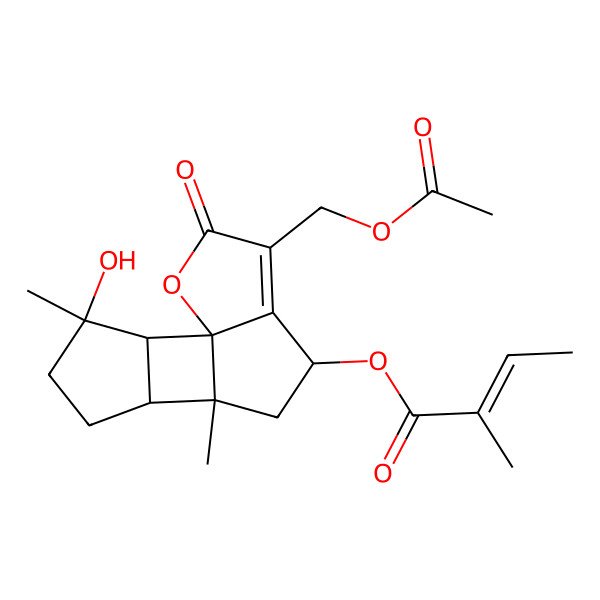 2D Structure of [(1S,6S,8S,9R,12S,13R)-4-(acetyloxymethyl)-12-hydroxy-8,12-dimethyl-3-oxo-2-oxatetracyclo[6.5.0.01,5.09,13]tridec-4-en-6-yl] (E)-2-methylbut-2-enoate