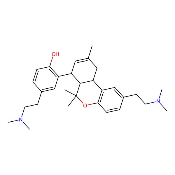 2D Structure of 4-[2-(Dimethylamino)ethyl]-2-[2-[2-(dimethylamino)ethyl]-6,6,9-trimethyl-6a,7,10,10a-tetrahydrobenzo[c]chromen-7-yl]phenol