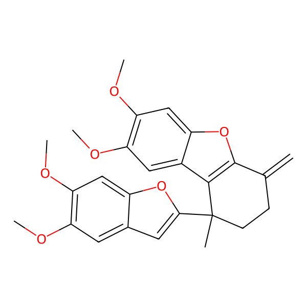 2D Structure of (1S)-1-(5,6-dimethoxy-1-benzofuran-2-yl)-7,8-dimethoxy-1-methyl-4-methylidene-2,3-dihydrodibenzofuran