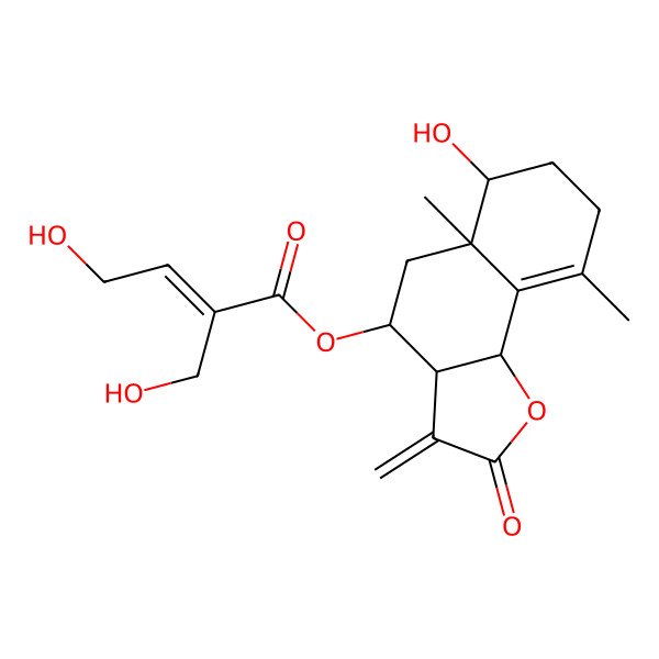 2D Structure of (6-hydroxy-5a,9-dimethyl-3-methylidene-2-oxo-4,5,6,7,8,9b-hexahydro-3aH-benzo[g][1]benzofuran-4-yl) 4-hydroxy-2-(hydroxymethyl)but-2-enoate