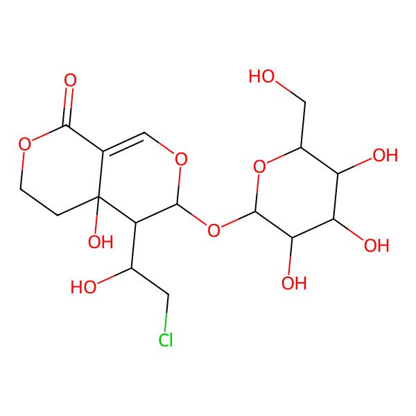 2D Structure of (3S,4R,4aR)-4-[(1S)-2-chloro-1-hydroxyethyl]-4a-hydroxy-3-[(2S,3R,4S,5S,6R)-3,4,5-trihydroxy-6-(hydroxymethyl)oxan-2-yl]oxy-3,4,5,6-tetrahydropyrano[3,4-c]pyran-8-one