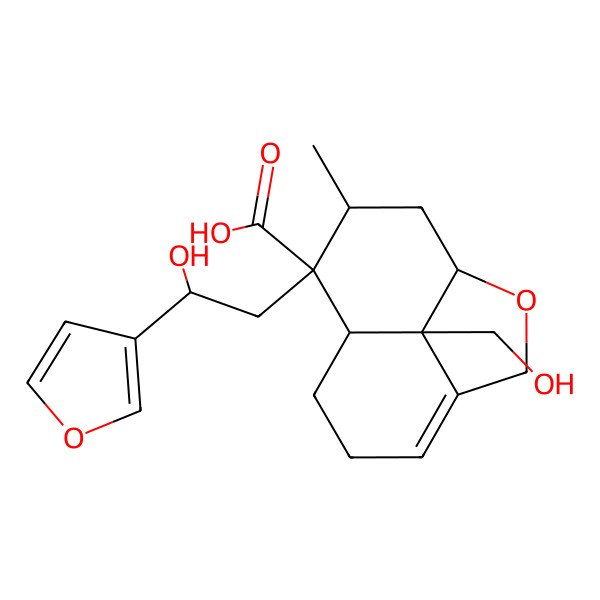 2D Structure of 9-[2-(Furan-3-yl)-2-hydroxyethyl]-12-(hydroxymethyl)-10-methyl-2-oxatricyclo[6.3.1.04,12]dodec-4-ene-9-carboxylic acid