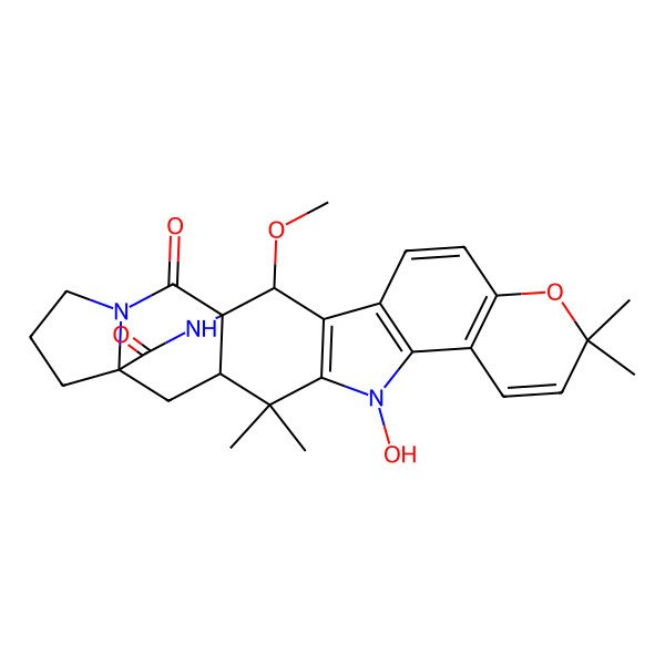 2D Structure of (1S,2S,17S,19R)-14-hydroxy-2-methoxy-9,9,16,16-tetramethyl-8-oxa-14,23,25-triazaheptacyclo[17.5.2.01,17.03,15.04,13.07,12.019,23]hexacosa-3(15),4(13),5,7(12),10-pentaene-24,26-dione