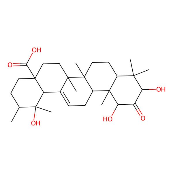 2D Structure of 1,10,12-trihydroxy-1,2,6a,6b,9,9,12a-heptamethyl-11-oxo-3,4,5,6,6a,7,8,8a,10,12,13,14b-dodecahydro-2H-picene-4a-carboxylic acid