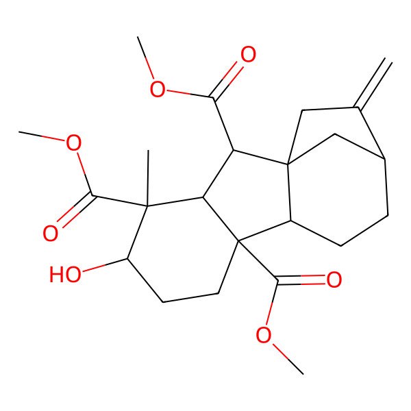 2D Structure of trimethyl (1R,2S,3S,4S,5S,8R,9R,12R)-5-hydroxy-4-methyl-13-methylidenetetracyclo[10.2.1.01,9.03,8]pentadecane-2,4,8-tricarboxylate