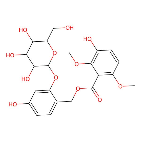 2D Structure of [4-Hydroxy-2-[3,4,5-trihydroxy-6-(hydroxymethyl)oxan-2-yl]oxyphenyl]methyl 3-hydroxy-2,6-dimethoxybenzoate