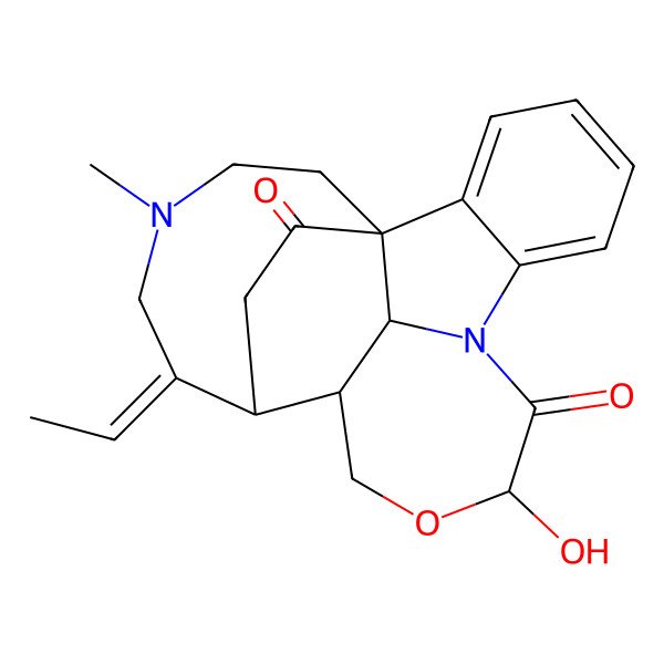 2D Structure of (15Z)-15-Ethylidene-10-hydroxy-17-methyl-11-oxa-8,17-diazapentacyclo[12.5.2.11,8.02,7.013,22]docosa-2,4,6-triene-9,20-dione