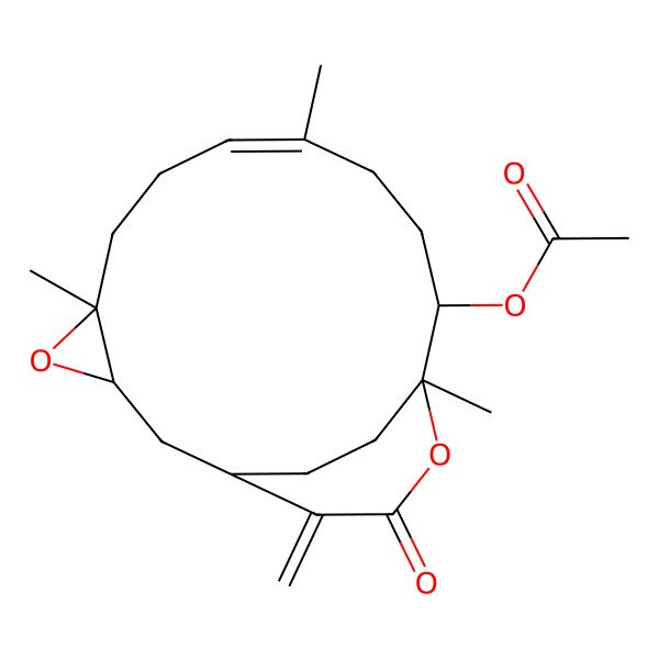 2D Structure of [(1R,3S,5S,8E,12R,13R)-5,9,13-trimethyl-16-methylidene-15-oxo-4,14-dioxatricyclo[11.3.2.03,5]octadec-8-en-12-yl] acetate