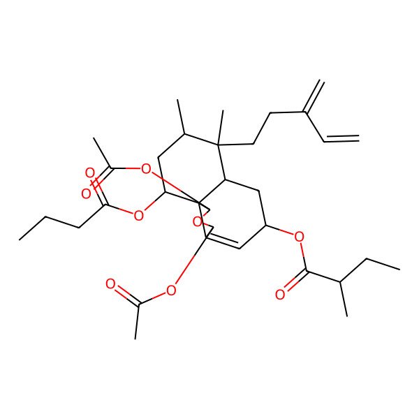 2D Structure of [1,3-Diacetyloxy-10-butanoyloxy-7,8-dimethyl-7-(3-methylidenepent-4-enyl)-1,3,5,6,6a,8,9,10-octahydrobenzo[d][2]benzofuran-5-yl] 2-methylbutanoate