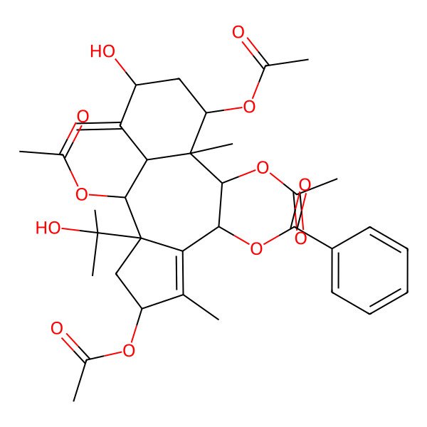 2D Structure of [2,5,6,10-tetraacetyloxy-8-hydroxy-10a-(2-hydroxypropan-2-yl)-3,5a-dimethyl-9-methylidene-2,4,5,6,7,8,9a,10-octahydro-1H-benzo[g]azulen-4-yl] benzoate