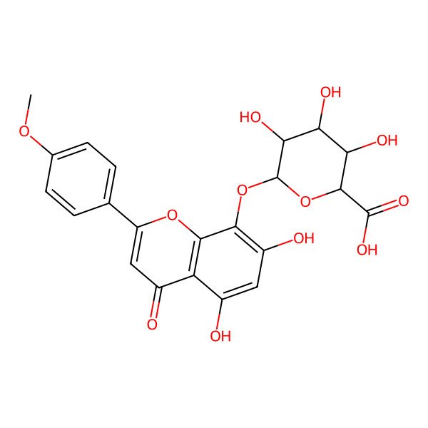 2D Structure of (2S,3S,4S,5R,6S)-6-[5,7-dihydroxy-2-(4-methoxyphenyl)-4-oxochromen-8-yl]oxy-3,4,5-trihydroxyoxane-2-carboxylic acid