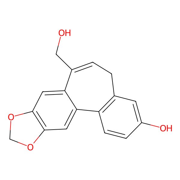 2D Structure of 10-(Hydroxymethyl)-14,16-dioxatetracyclo[9.7.0.02,7.013,17]octadeca-1(18),2(7),3,5,9,11,13(17)-heptaen-5-ol