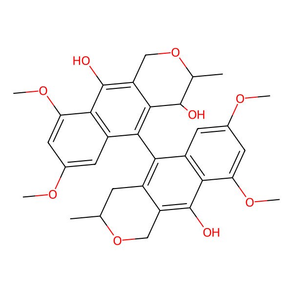 2D Structure of (3R,4S)-5-[(3R)-10-hydroxy-7,9-dimethoxy-3-methyl-3,4-dihydro-1H-benzo[g]isochromen-5-yl]-7,9-dimethoxy-3-methyl-3,4-dihydro-1H-benzo[g]isochromene-4,10-diol