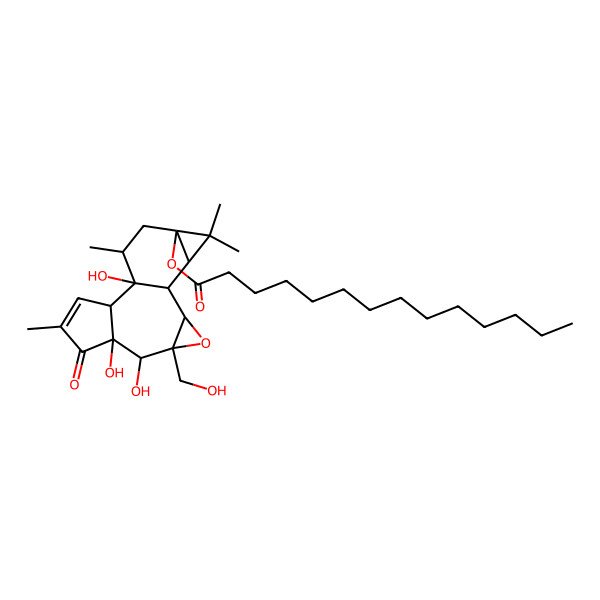 2D Structure of [5,6,11-Trihydroxy-4-(hydroxymethyl)-8,12,15,15-tetramethyl-7-oxo-3-oxapentacyclo[9.5.0.02,4.06,10.014,16]hexadec-8-en-14-yl] tetradecanoate