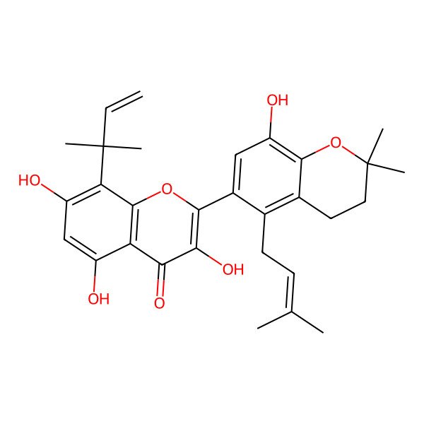 2D Structure of 3,5,7-Trihydroxy-2-[8-hydroxy-2,2-dimethyl-5-(3-methylbut-2-enyl)-3,4-dihydrochromen-6-yl]-8-(2-methylbut-3-en-2-yl)chromen-4-one