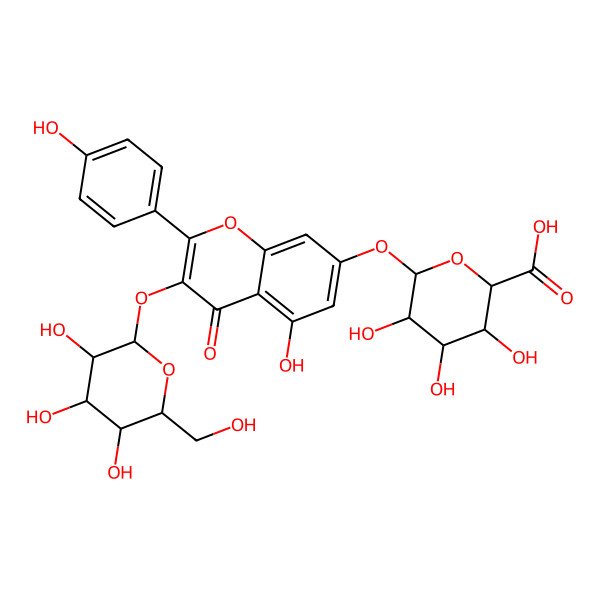 2D Structure of 3,4,5-Trihydroxy-6-[5-hydroxy-2-(4-hydroxyphenyl)-4-oxo-3-[3,4,5-trihydroxy-6-(hydroxymethyl)oxan-2-yl]oxychromen-7-yl]oxyoxane-2-carboxylic acid