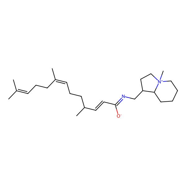 2D Structure of (2E,7E)-N-[[(1S,4S,8aR)-4-methyl-1,2,3,5,6,7,8,8a-octahydroindolizin-4-ium-1-yl]methyl]-4,8,12-trimethyltrideca-2,7,11-trienimidate