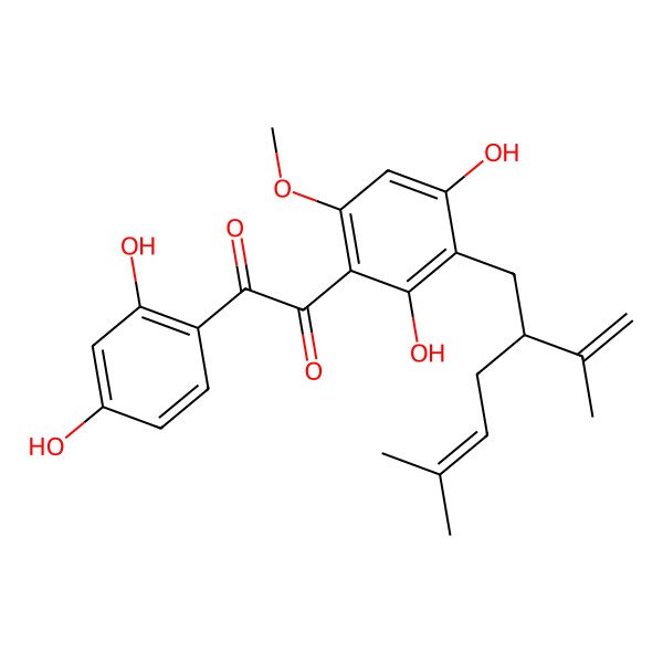 2D Structure of 1-[2,4-dihydroxy-6-methoxy-3-[(2R)-5-methyl-2-prop-1-en-2-ylhex-4-enyl]phenyl]-2-(2,4-dihydroxyphenyl)ethane-1,2-dione
