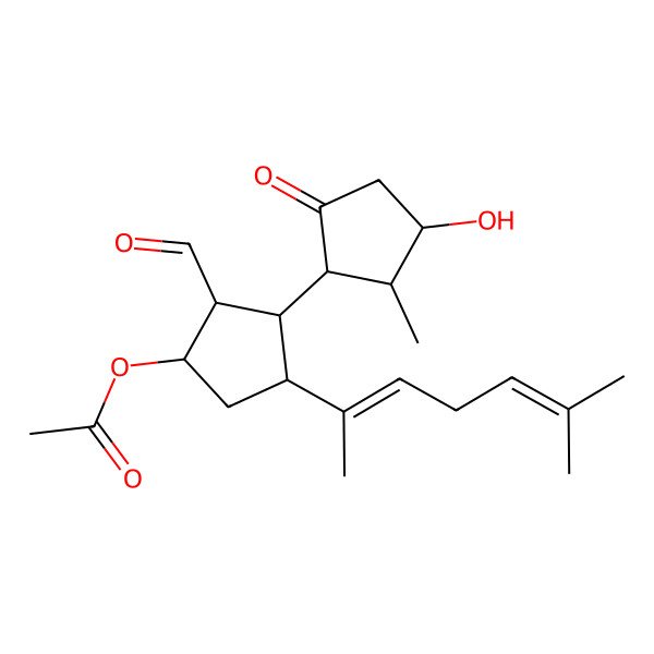 2D Structure of [2-Formyl-3-(3-hydroxy-2-methyl-5-oxocyclopentyl)-4-(6-methylhepta-2,5-dien-2-yl)cyclopentyl] acetate