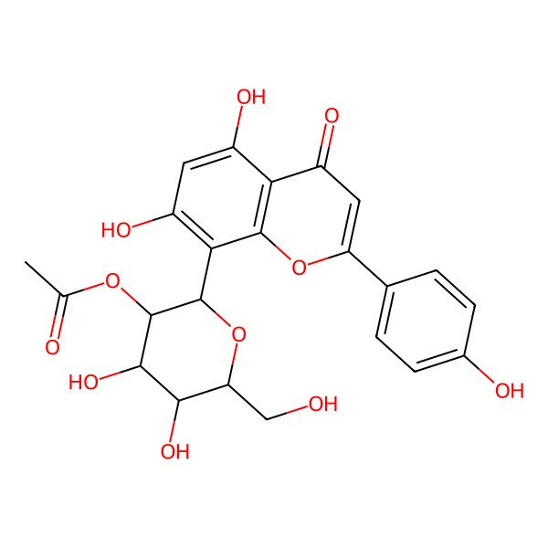 2D Structure of [(2S,3R,4S,5S,6R)-2-[5,7-dihydroxy-2-(4-hydroxyphenyl)-4-oxochromen-8-yl]-4,5-dihydroxy-6-(hydroxymethyl)oxan-3-yl] acetate