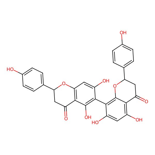 2D Structure of (2R)-6-[(2S)-5,7-dihydroxy-2-(4-hydroxyphenyl)-4-oxo-2,3-dihydrochromen-8-yl]-5,7-dihydroxy-2-(4-hydroxyphenyl)-2,3-dihydrochromen-4-one