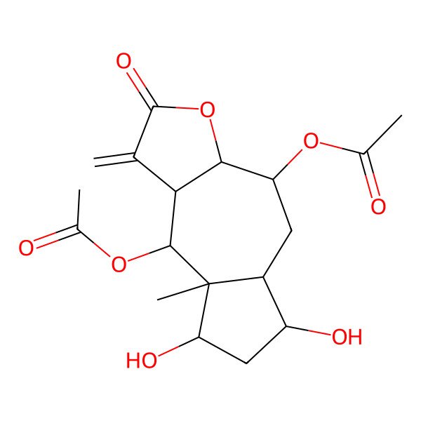 2D Structure of (9-acetyloxy-6,8-dihydroxy-8a-methyl-1-methylidene-2-oxo-4,5,5a,6,7,8,9,9a-octahydro-3aH-azuleno[6,5-b]furan-4-yl) acetate