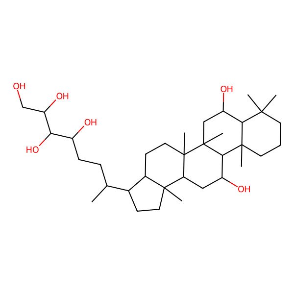2D Structure of (2S,3R,4R,7R)-7-[(3R,3aS,5aR,5bR,7S,7aS,11aS,11bR,12R,13aR,13bS)-7,12-dihydroxy-5a,5b,8,8,11a,13b-hexamethyl-1,2,3,3a,4,5,6,7,7a,9,10,11,11b,12,13,13a-hexadecahydrocyclopenta[a]chrysen-3-yl]octane-1,2,3,4-tetrol