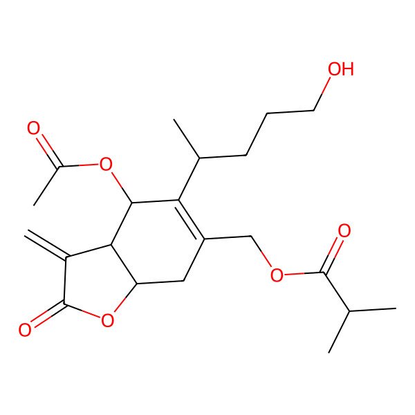 2D Structure of [4-Acetyloxy-5-(5-hydroxypentan-2-yl)-3-methylidene-2-oxo-3a,4,7,7a-tetrahydro-1-benzofuran-6-yl]methyl 2-methylpropanoate