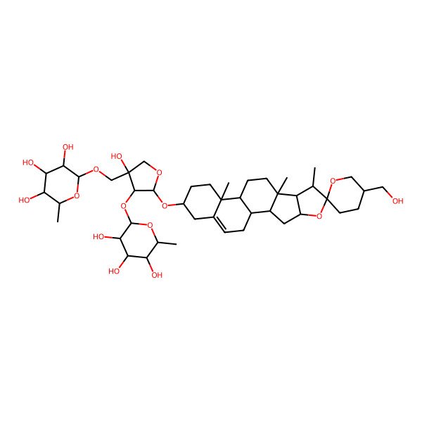 2D Structure of (2R,3R,4R,5R,6S)-2-[[(3R,4R,5S)-3-hydroxy-5-[(1S,2S,4S,5'S,6R,7S,8R,9S,12S,13R,16S)-5'-(hydroxymethyl)-7,9,13-trimethylspiro[5-oxapentacyclo[10.8.0.02,9.04,8.013,18]icos-18-ene-6,2'-oxane]-16-yl]oxy-4-[(2S,3R,4R,5R,6S)-3,4,5-trihydroxy-6-methyloxan-2-yl]oxyoxolan-3-yl]methoxy]-6-methyloxane-3,4,5-triol