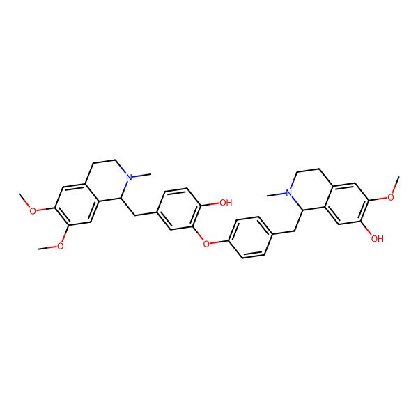 2D Structure of (1R)-1-[[4-[5-[[(1S)-6,7-dimethoxy-2-methyl-3,4-dihydro-1H-isoquinolin-1-yl]methyl]-2-hydroxyphenoxy]phenyl]methyl]-6-methoxy-2-methyl-3,4-dihydro-1H-isoquinolin-7-ol