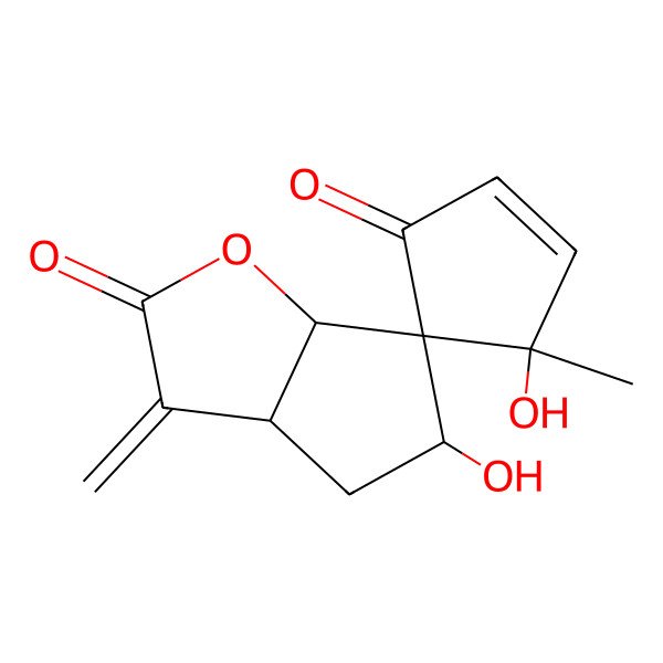 2D Structure of 4',5-Dihydroxy-4'-methyl-3-methylidenespiro[3a,4,5,6a-tetrahydrocyclopenta[b]furan-6,5'-cyclopent-2-ene]-1',2-dione