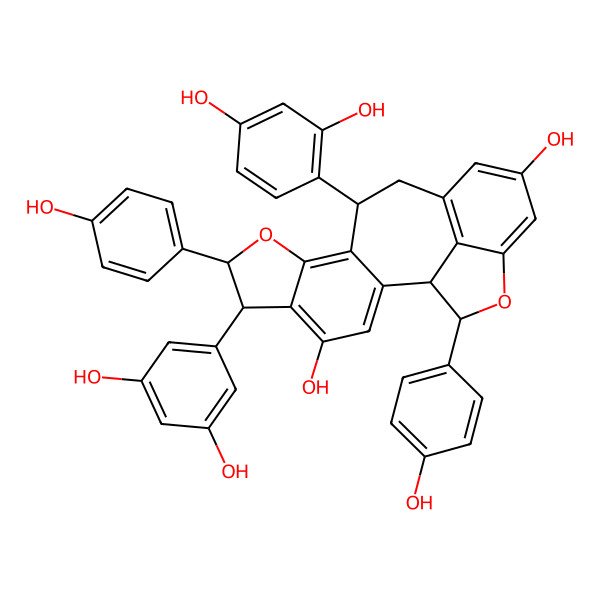 2D Structure of (1S,6S,7S,11S,19S)-11-(2,4-dihydroxyphenyl)-6-(3,5-dihydroxyphenyl)-7,19-bis(4-hydroxyphenyl)-8,18-dioxapentacyclo[11.6.1.02,10.05,9.017,20]icosa-2,4,9,13(20),14,16-hexaene-4,15-diol