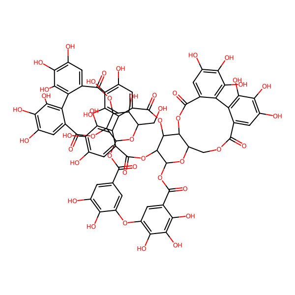 2D Structure of [(1R,2S,19R,20R,22R)-7,8,9,12,13,14,28,29,30,33,34,35-dodecahydroxy-4,17,25,38-tetraoxo-3,18,21,24,39-pentaoxaheptacyclo[20.17.0.02,19.05,10.011,16.026,31.032,37]nonatriaconta-5,7,9,11,13,15,26,28,30,32,34,36-dodecaen-20-yl] 5-[5-[[(10R,11R,13R,14R,15S)-3,4,5,14,20,21,22-heptahydroxy-13-(hydroxymethyl)-8,17-dioxo-9,12,16-trioxatetracyclo[16.4.0.02,7.010,15]docosa-1(22),2,4,6,18,20-hexaen-11-yl]oxycarbonyl]-2,3-dihydroxyphenoxy]-2,3,4-trihydroxybenzoate